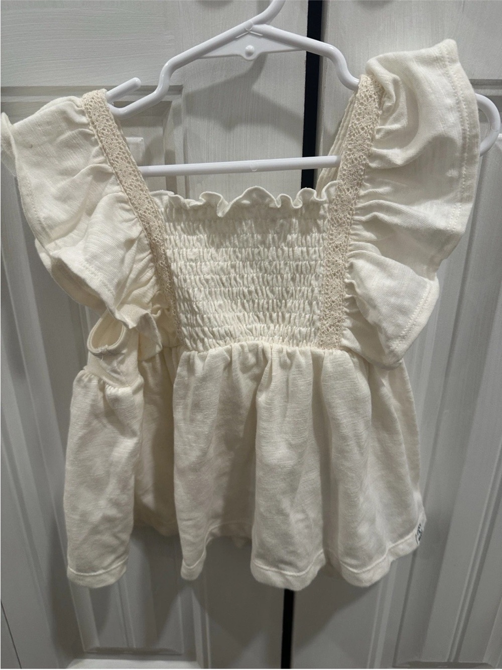 Lucky Brand Cream Ruffle Smocked Crop Top